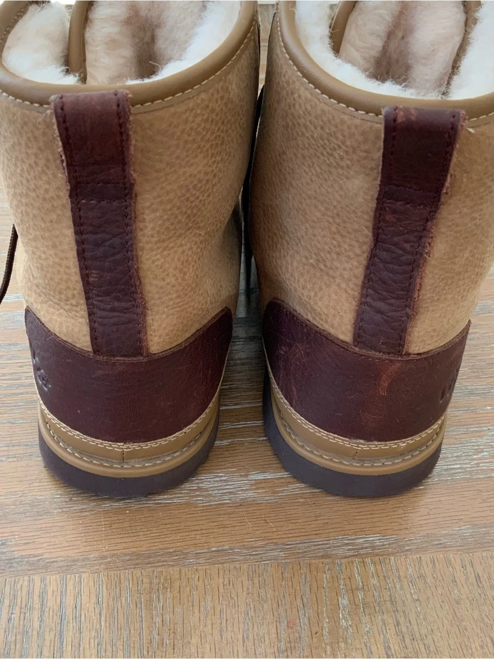 Ugg Leather Shearling Sheepskin Laces Beige Shabby Boots US 11